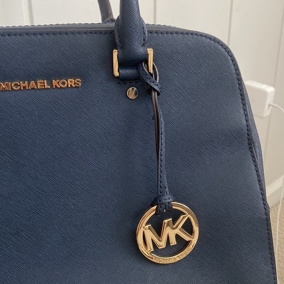 Michael Kors Navy Blue Coated Leather Satchel Handled Crossbody - Picture 4 of 11